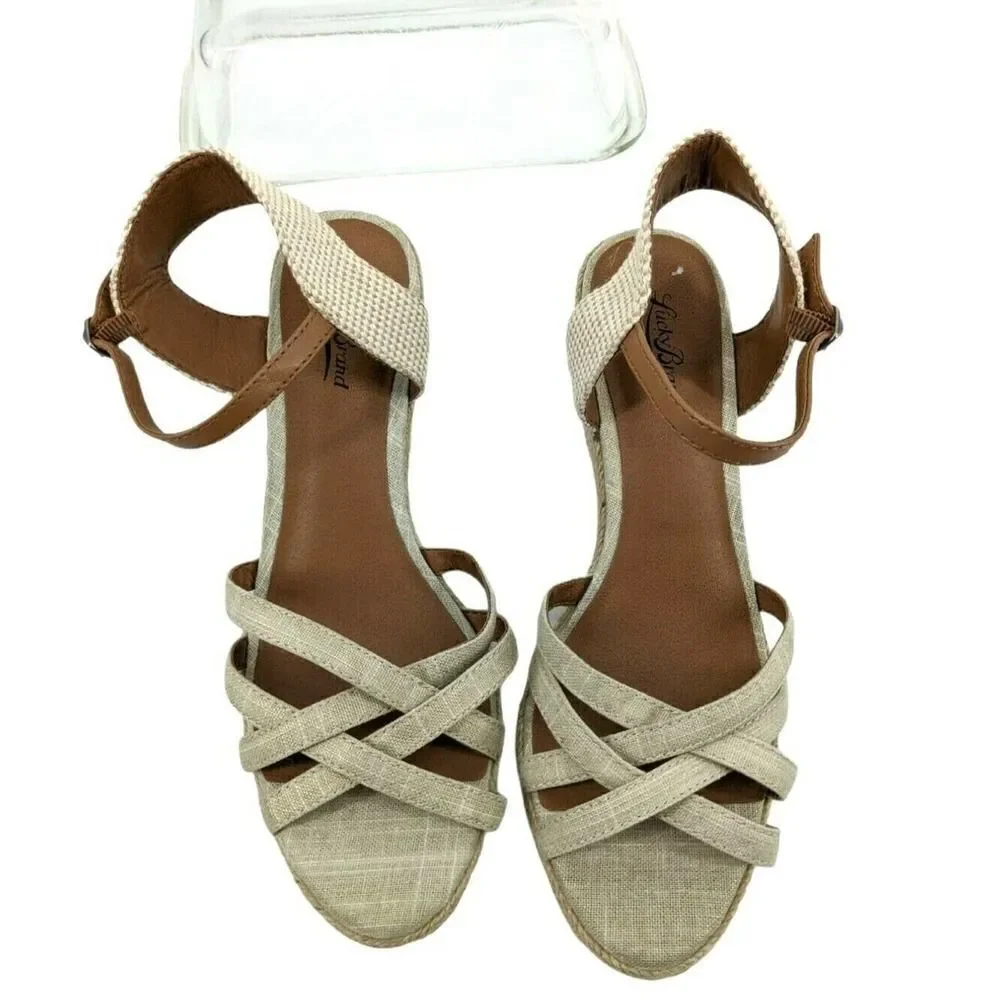 Lucky Brand Womens Jute Strappy Wedge Espadrille‎ Sandal Size 11 Minimalist